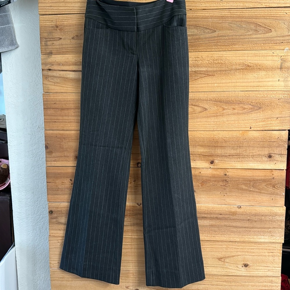Express Editor Pant, Size 0 regular, dk grey pinstripe